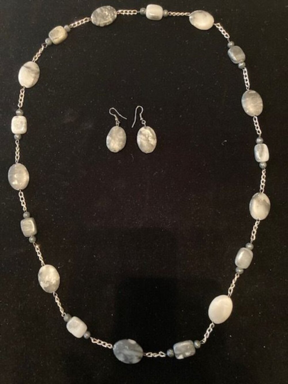 Multi Shades of Gray Stone Beaded Necklace and Earring Set